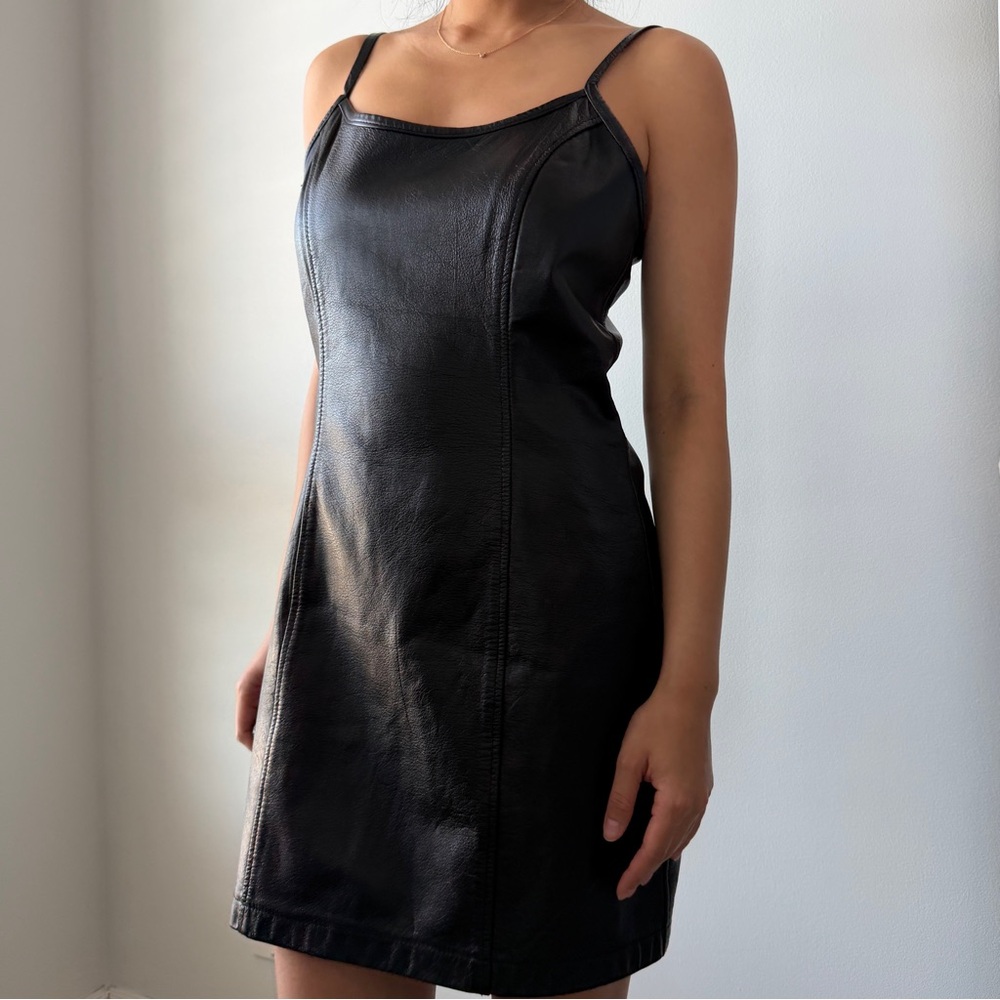 90s Made in Canada Black Leather Mini Dress - Medium